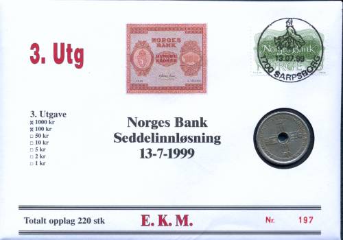 Bilde av Seddelinnlsning 13-7-1999 - 3. Utg 100 kr seddel